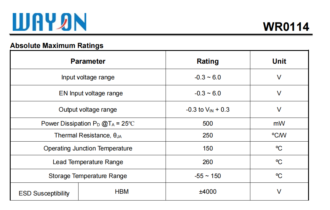 Wayon代理商，維安代理商，超低功耗0.7UA， CMOS LDO穩(wěn)壓器，WR0114系列， WR0114-33A50R， WR0114-30A50R