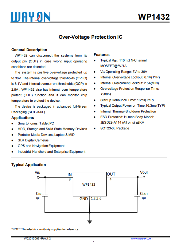 WAYON代理商，維安代理商，負載開關WP1432 ，替換INFINEON HITFET BSP 76.png