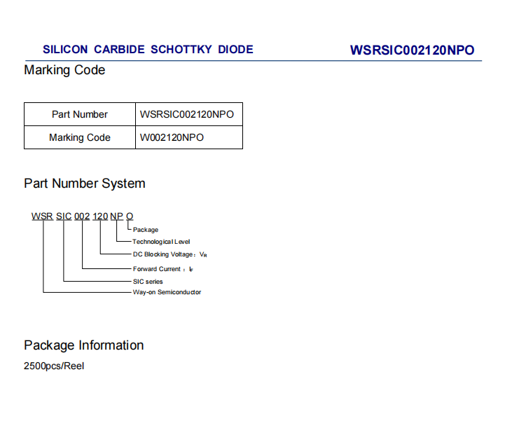 Wayon代理商，維安代理商，SiC Schottky Diode， 碳化硅肖特基二極管，WSRSIC002120NPO.png